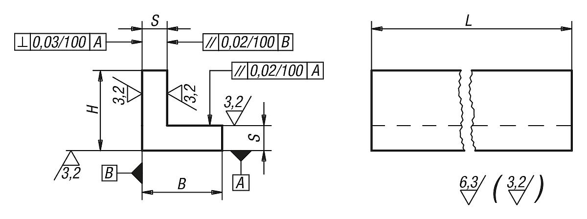 Norelem 01380-07X200 L PROFIL GLEICHSCHENKLIG GG, B=125, H=125, L=200 - NLM 01380 L Profile gleichschenklig - allseitig bearbeitet Grauguss und Aluminium - Massblatt