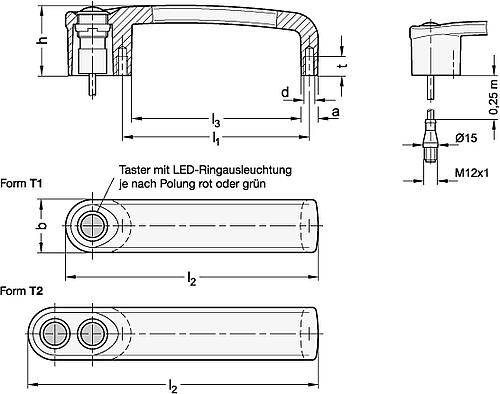 Ganter 422-ZD-T1-S-SW Bügelgriffe, mit elektrischer Schaltfunktion, mit Stecker - GN 422 Buegelgriffe - mit elektrischer Schaltfunktion - mit Stecker-Abbildung