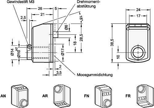 Ganter 955-0.50-AN-L-GR ELESA STELLUNGSANZEIGER DD50 AN 0.50 S GR - GN 955 Stellungsanzeiger - digital - 3 stellig-Skizze