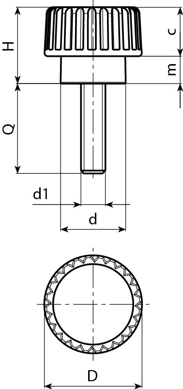 Leschhorn H759 Rändelschrauben  D 15; d 10; Gewinde d1 M6; Kunststoff PA, schwarz, - Boteco H759 Raendelschrauben