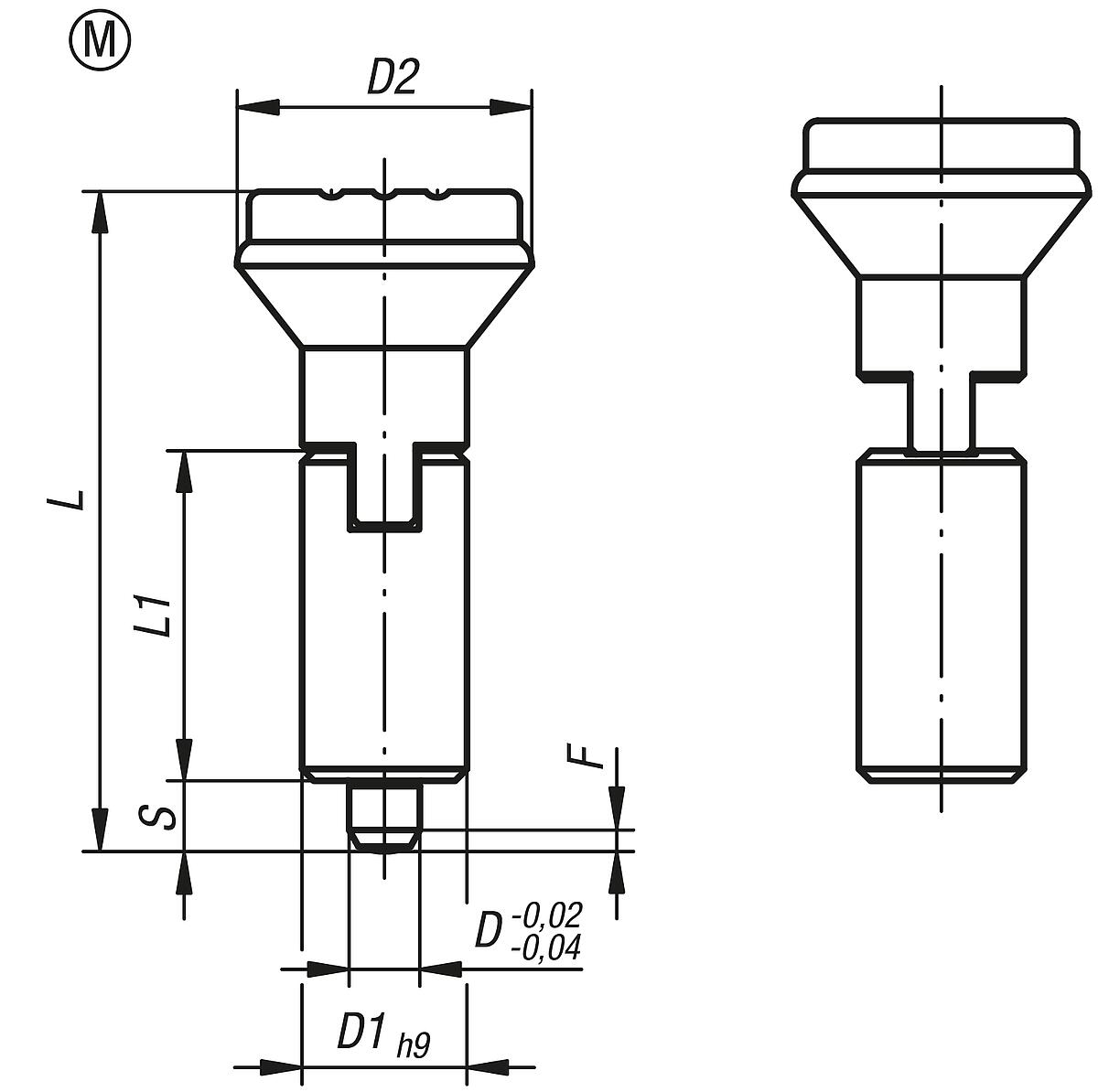 Kipp K0347.2206 ARRETIERBOLZEN GR.2 FORM M, ARRETIERSTIFT GEH RTET - K0347-M Arretierbolzen ohne Bund Form M - Massblatt