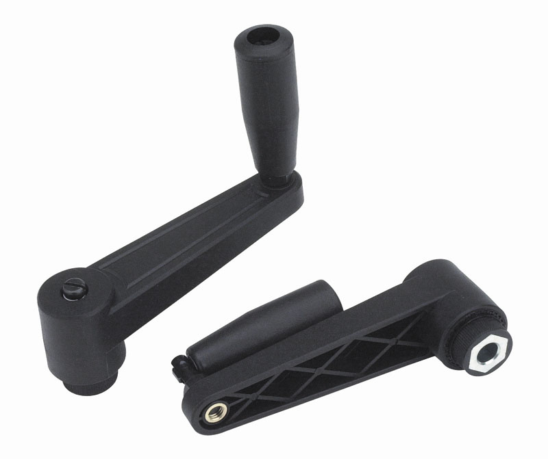 Leschhorn E521 Handkurbeln mit Umleggriff  L 108; R 80; Bohrung d1 D10; Kunststoff PA, schwarz, Gewindebuchse Messing - Boteco E521 Handkurbeln mit Umleggriff