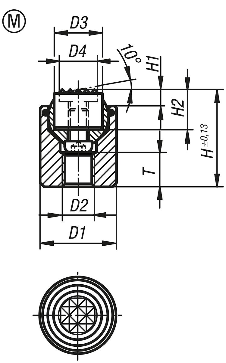 Kipp K0285.917X022 PENDELAUFLAGE FORM M MIT O RING, D1=17, L1=22 - K0285-M Pendelauflagen mit O Ring und auswechselbaren Einsaetzen - Form M - Massblatt