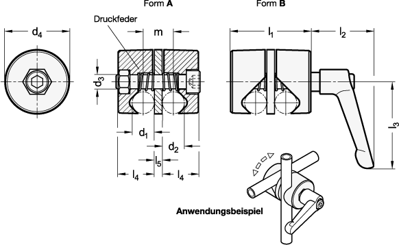 Ganter 490-10-10-A-NI  Edelstahl-Gelenk-Klemmverbinder, Spann-Durchmesser d1: 10, Spann-Durchmesser d2: 10, Form: A - mit Zylinderschraube DIN 912 - GN 490 Edelstahl-Gelenk-Klemmverbinder - Massblatt