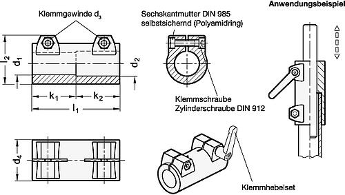 Ganter 242-B42-B42-2-BL MUFFEN KLEMMVERBINDER - GN 242 Muffen Klemmverbinder - Aluminium-Skizze