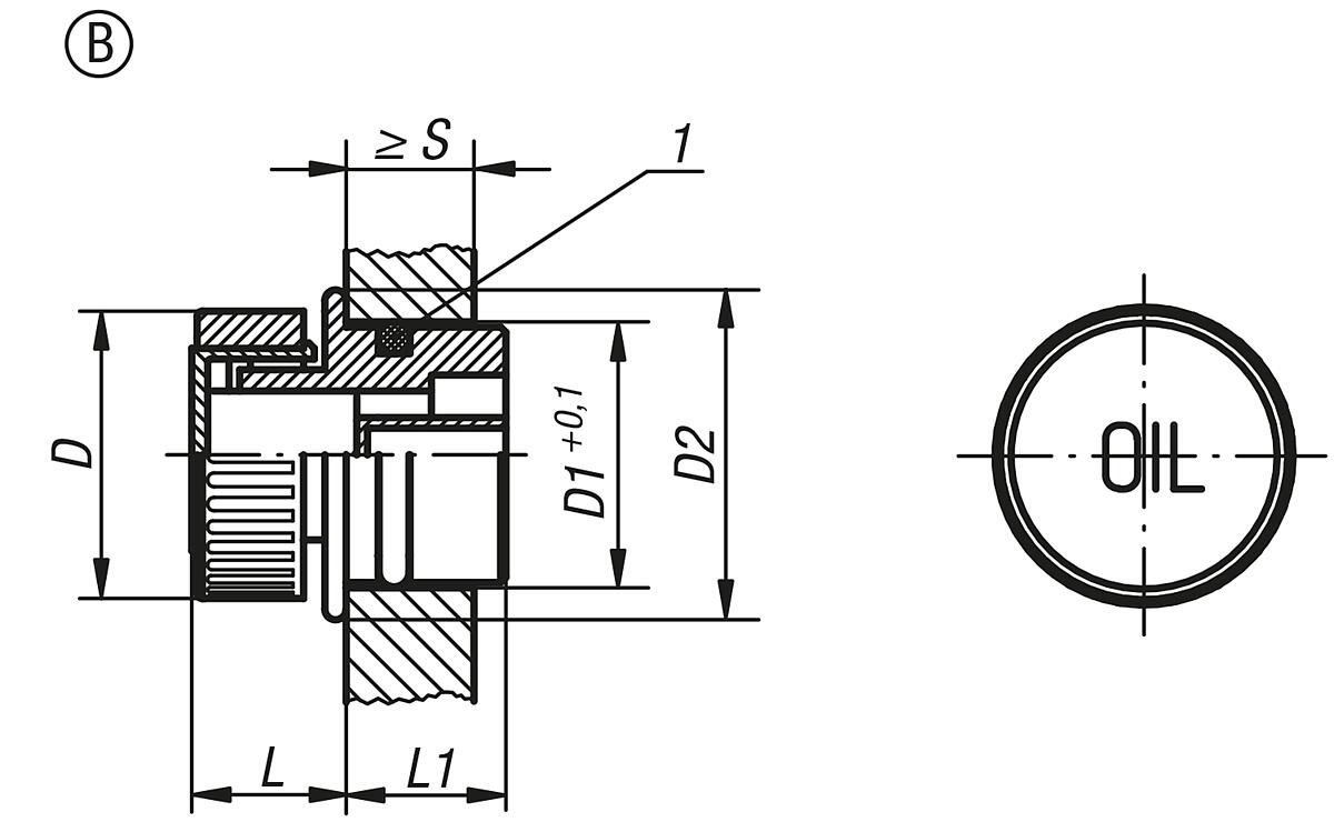 Kipp K0451.23026 EINPRESS STOPFEN, D=30, D1=26, FORM B - K0451-B Einpress Stopfen Form B - Massblatt