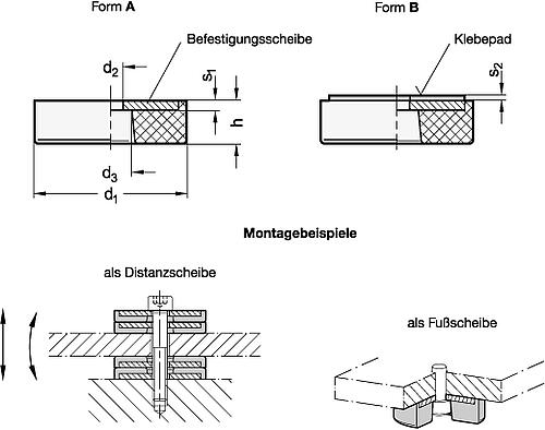 Ganter 438-19-14-4-A-70 Distanz  und Fußscheiben, mit Gummiauflage, vulkanisiert - GN 438 Distanz und Fussscheiben - mit Gummiauflage - vulkanisiert-Abbildung