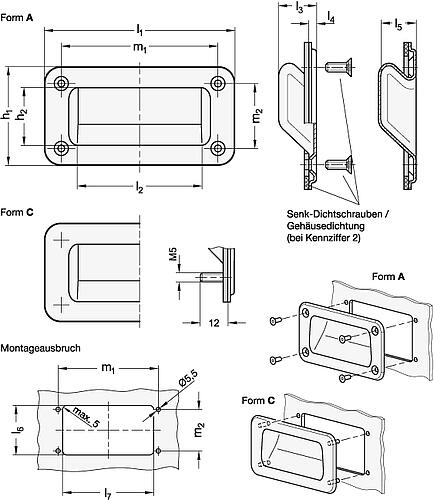 Ganter 7332-155-A-1-EP Edelstahl Griffschalen, zum Anschrauben - GN 7332 Edelstahl Griffschalen - zum Anschrauben-Abbildung