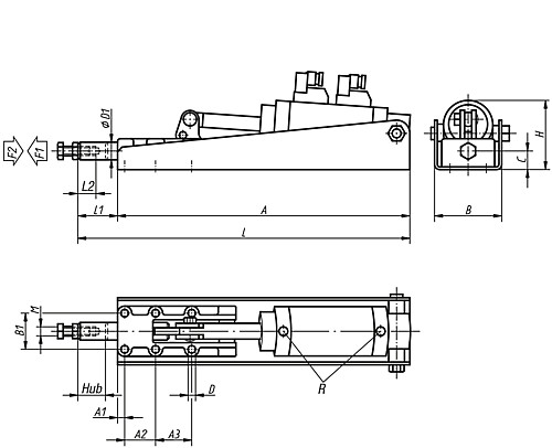 Kipp K0094.0600 PNEUMATIK SCHUBSTANGENSPANNER, FORM B, P=600 daN - KIPP K0094 Pneumatik Schubstangenspanner Form B