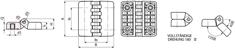 Leschhorn O430 Scharniere  Ia 30; Ib 30; Gewinde d1 M6; Kunststoff PA, schwarz, - Boteco O430 Scharniere