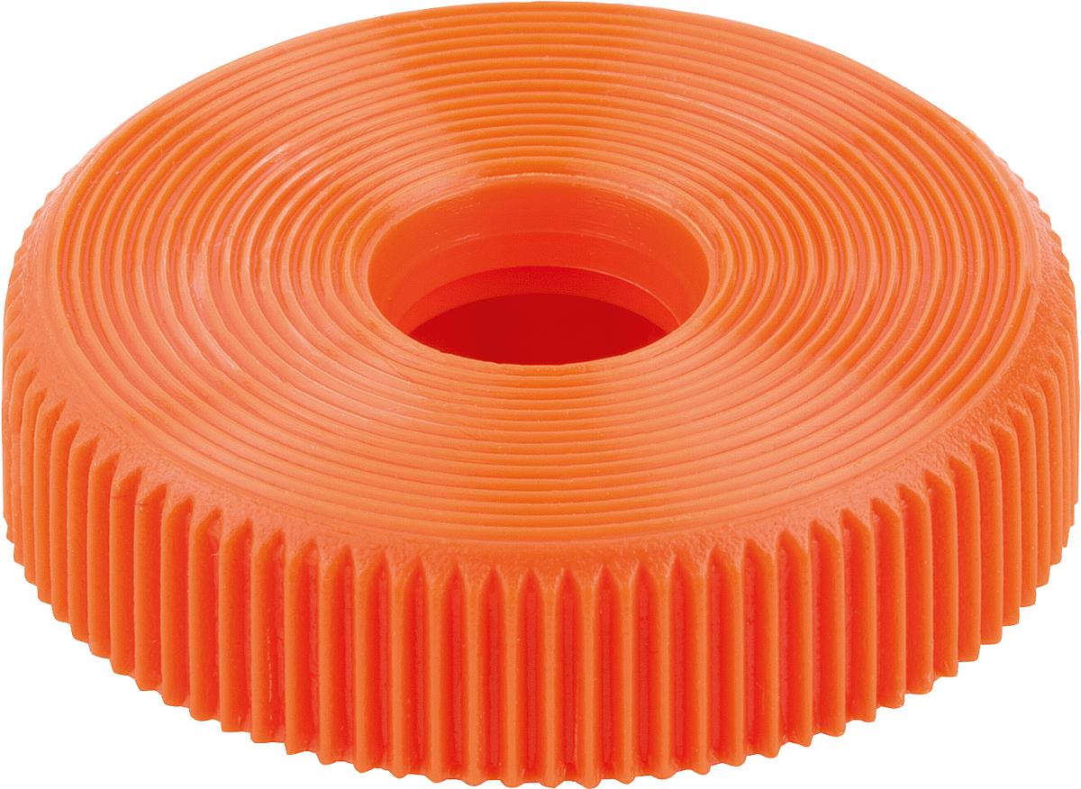 Norelem 06131-01080 RÄNDELKNOPF FÜR SECHSKANTSCHRAUBEN,D1=36 H=10, FORM:A POM, ORANGE, FÜR M08, SW=13 - 06131-01080 RAENDELKNOPF FUER SECHSKANTSCHRAUBEN - D1 36 H 10 - FORM A POM - ORANGE - FUER M08 - SW