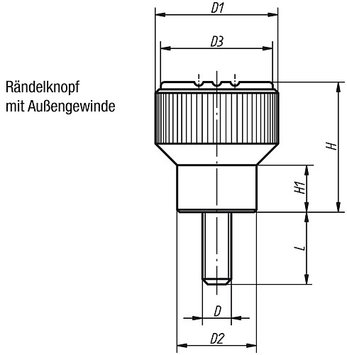 Kipp K0247.01055X10 NOVO.GRIP RÄNDELKNOPF GR.1  M5X10  EDELSTAHL, DECKEL LICHTGRAU - KIPP K0247-AG Raendelknoepfe mit Aussengewinde
