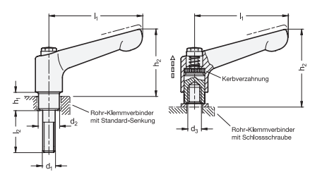 Ganter 911.3-63-M8-GS Verstellbare Edelstahl-Klemmhebel,mit Buchse, für Rohr-Klemmverbinder / Verfahrschlitten - GN-911-3-Verstellbare-Edelstahl-Klemmhebel-mit-Buchse-fuer-Rohr-Klemmverbinder-Verfahrschlitten-Skiz