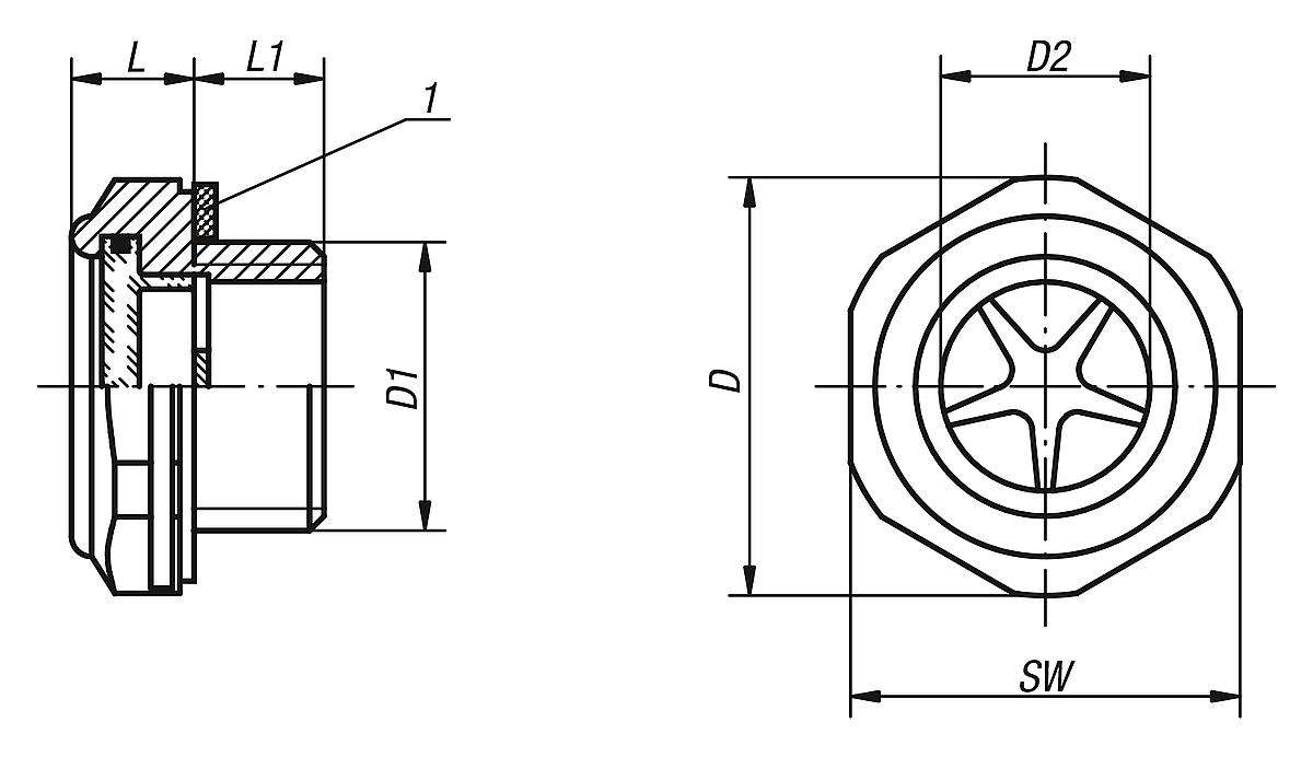 Norelem 28010-241815 ALUMINIUM ÖLSCHAUGLAS D=24,5, D1=M18X1,5 - NLM 28010 Aluminium OElschauglaeser - Massblatt