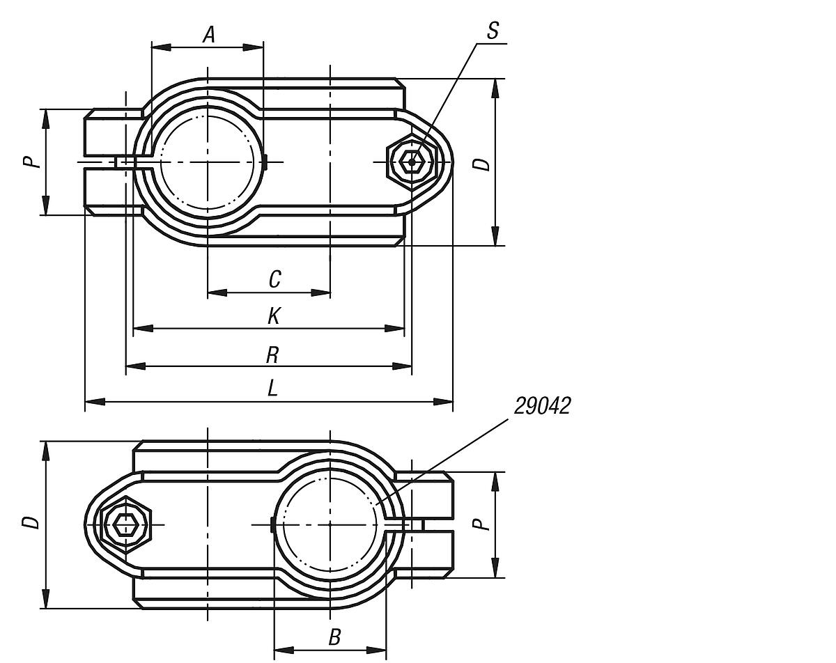 Kipp K0472.3030 KREUZKLEMMSTÜCK THERMOPLAST, A=30 - K0472 Kreuzklemmstuecke - Kunststoff - Massblatt
