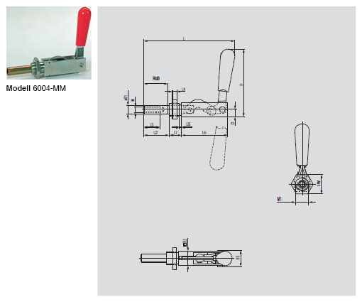 DESTACO 6004-MM Schubstangenspanner Einbau  Haltekraft 2600N, Hub 38mm - 6004-MM Schubstangenspanner Einbau - mit Zollgewinde