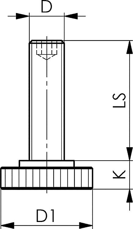 AMF 6314S-M10x39 Stützschraube, D x LS: M10x39, D1: 30, K: 8 - LE 6314S Stuetzschraube -Skizze