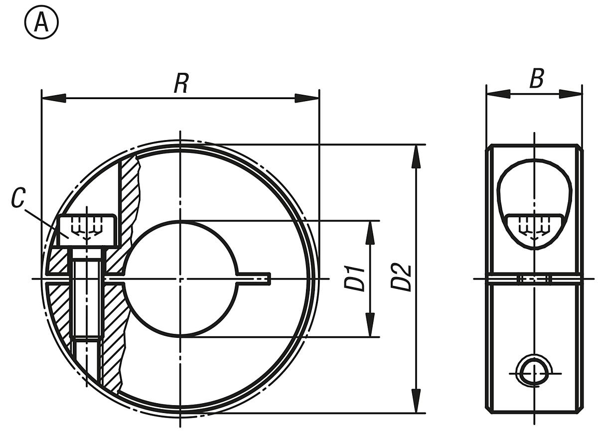 Norelem 07810-05002 KLEMMRING GESCHLITZT EDELSTAHL, BLANK, D1=50 - NLM 07810-A Klemmringe  geschlitzt - Form - A - Massblatt