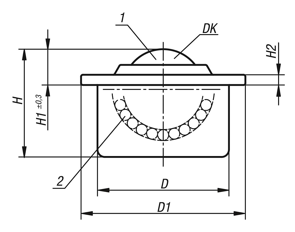 Kipp K0761.115 95152 115 Kugelrollen mit Stahlblechgehäuse und Kunststofflastkugel - K0761 Kugelrollen mit Stahlblechgehaeuse und Kunststofflastkugel - Massblatt