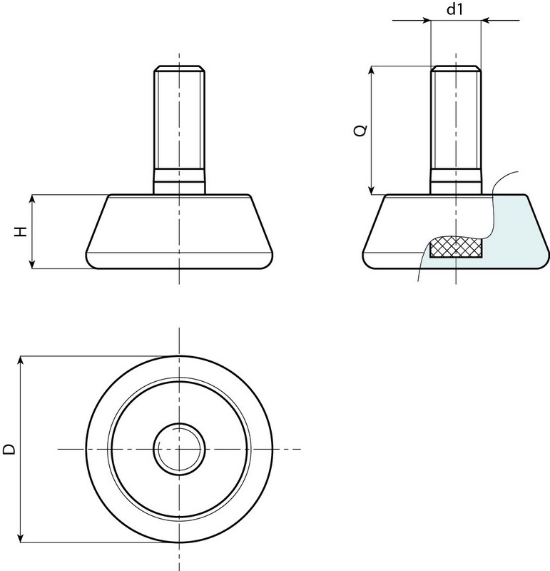 Leschhorn P202 Stellfüße  D 29; H 11,5; Gewinde d1 M10; Kunststoff PA, schwarz, - Boteco P200 Stellfuesse