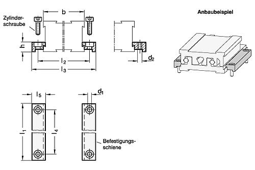 Ganter 900.1-120-145-A BEFESTIGUNGSSATZ FÜR VERSTELLSCHLITTEN - GN 900-1 Befestigungssaetze - Aluminium-Skizze