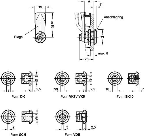 Ganter 115-ST-28 VERRIEGELUNG MIT T GRIFF - GN 115 Verriegelungen - mit Steckschluessel - Anschlagring verchromt-Abbildung