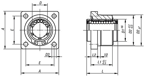 Norelem 21522-121002 LINEARGEHÄUSEEINHEIT D=12, MIT FLANSCH UND KUGELLAGER 21510 - Norelem 21522 Lineargehaeuseeinheiten mit Flansch