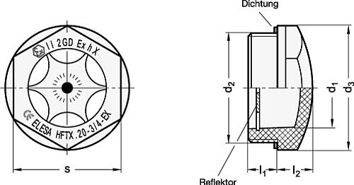 Ganter 541.6-11-G3/8-A ATEX Schaugläser, Kunststoff - GN 541-6 ATEX Schauglaeser - Kunststoff-Skizze