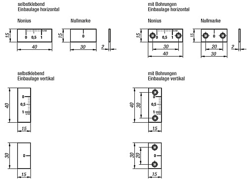 Norelem 21882-0001 MASSSTAB ALUMINIUM, - Norelem 21882-NA Nonius und Nullmarken Aluminium - selbstklebend oder mit Bohrungen