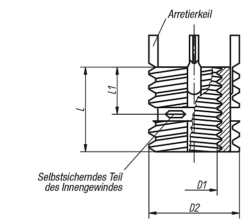 Kipp K0402.104 GEWINDEEINSATZ SELBSTSICHERND EDELSTAHL, D1=M4, D2=M8 - KIPP K0402 Gewindeeinsaetze verstaerkt Innengewinde