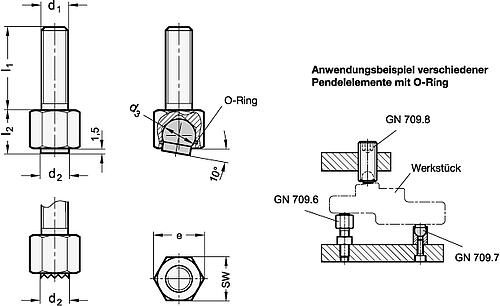 Ganter 709.6-M6-25-B Pendelelemente - GN 709-6 Pendelelemente-Skizze