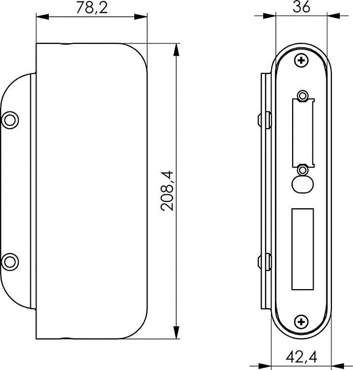 AMF 146ENIG-42 Gegenkasten, V2A, Abmessung: 42,4 x 78,2 x 208,4 mm, Kastenbreite: 42,4 mm - LE 146ENIG Gegenkasten - V2A -Skizze