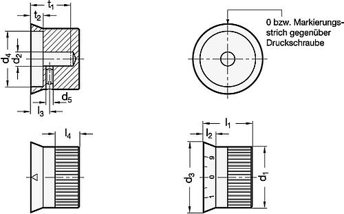 Ganter 723.4-34-B6-S DREHKNOPF MIT SKALIERUNG - GN 723-4 Drehknoepfe - Aluminium - naturfarben eloxiert-Skizze