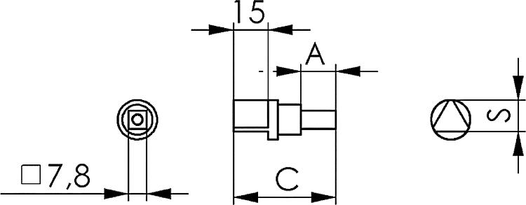 AMF 457DL-15 Dreikant, einseitig, Ausführung: 4, A: 45 mm, C: 74 mm - LE 457D Dreikant - einseitig -Skizze