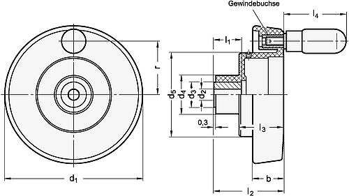 Ganter 521.8-125-B10-D ELESA SCHEIBENHANDRAD FÜR STELLUNGSANZEIGER - GN 521-8 Scheibenhandraeder fuer Stellungsanzeiger-Skizze