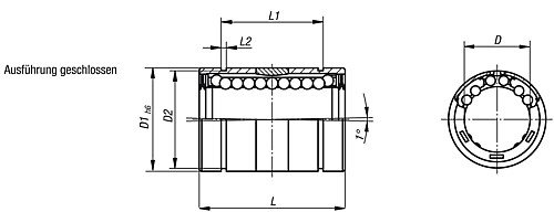 Norelem 21515-1602 LINEARKUGELLAGER GESCHLOSSEN D=16, MIT WINKELFEHLERAUSGLEICH - Norelem 21515-AG Linearkugellager mit Winkelfehlerausgleich - hohe Tragzahl - geschlossen
