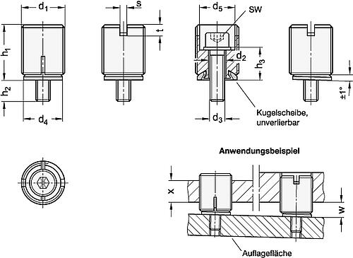 Ganter 355.2-M18X1-7-NI Edelstahl Nivellierelemente, mit unverlierbarer Kugelscheibe - GN 355-2 Edelstahl Nivellierelemente - mit unverlierbarer Kugelscheibe-Abbildung
