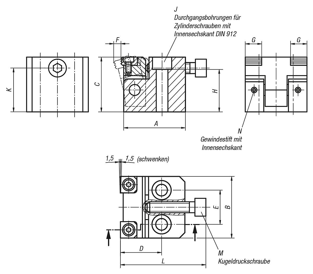 Norelem 04578-120600 NIEDERZUGSPANNER DOPPELSEITIG M12, - NLM 04578 Niederzugspanner - Massblatt