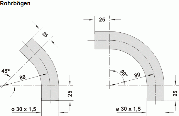 Leschhorn HS-30.B90.54   Griffe Typ B schwarz pulverbeschichtet, Rohre Ø 30x1,5   Rohrbogen 90 Grad schwarz Griff aus Einzelelementen - Leschhorn HS Handlauf und Rohrgriff-Stecksystem - Rohrboegen Zeichnung