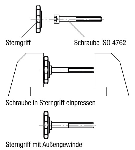 Norelem 06134-060 STERNGRIFF, FÜR SCHRAUBEN MIT INNENSECHSKANT - Norelem 06134 Sterngriffe fuer Schrauben mit Innensechskant