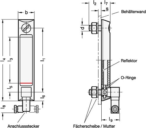 Ganter 650.8-127 ELESA ÖLSTANDSANZEIGER MIT TEMPERATURFÜHLER - GN 650-8 Oelstandsanzeiger mit Temperaturfuehler-Skizze