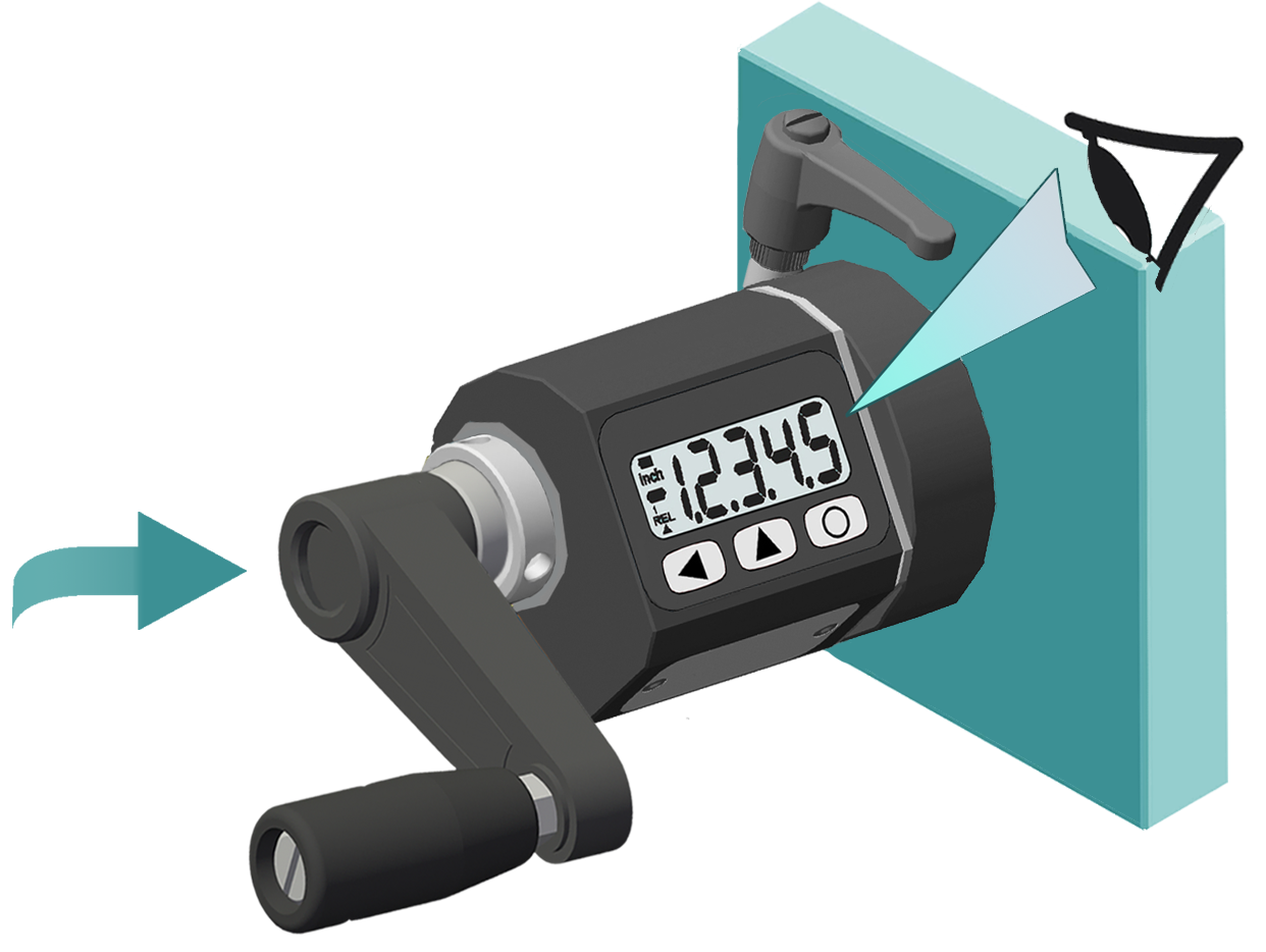 Fiama EP9L-A-F20 Elektronische Positionsanzeige, programmierbar, digital und präzise,  A: Horizontaler Antrieb, rechte Montage, Hohlwelle 20mm Gehäuse Aluminium, schwarz eloxiert, batteriebetrieben - Fiama EP9L Elektronische Positionsanzeige, programmierbar, digital und praezise_Montageposition B