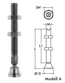 DESTACO 207206-M Andruckspindel Stahl verzinkt und passiviert, Form A, DØ12, Gewinde M6, L 62 L1 54 - DE-STA-CO 117 Gelenk-Andruckspindel