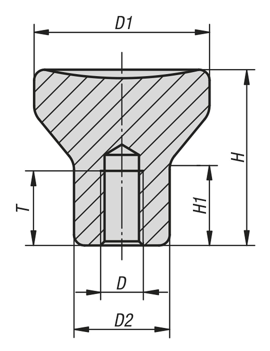 Kipp K0250.308 PILZKNOPF GR.3  M8        EDELSTAHL  EP, - K0250 Pilzknoepfe mit Innengewinde Stahl oder Edelstahl - Massblatt