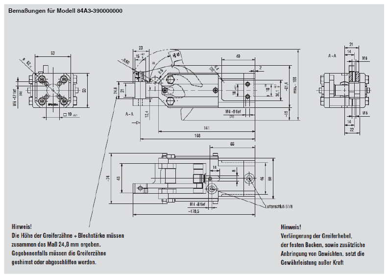 DESTACO 84A3-300000000 Kurvenklemmgreifer mit Selbsthemmung Typ 84A3-3 - 84A3-3 Kurvenklemmgreifer