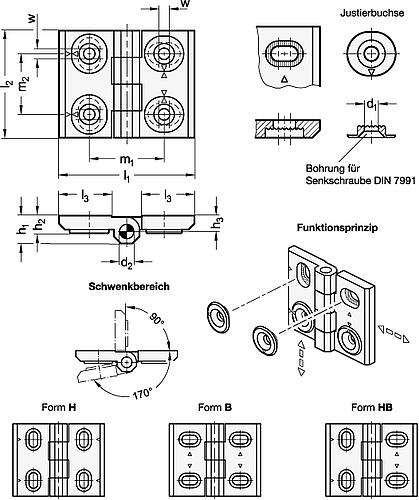 Ganter 127-ZD-52-40-B-SR Scharniere, justierbar, Zink Druckguss - GN 127 Scharniere - justierbar - Zink Druckguss-Abbildung