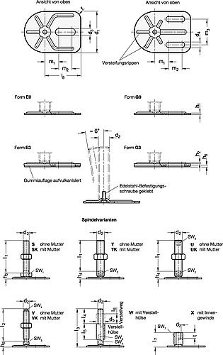 Ganter 43-80-M10-100-E0-S Edelstahl Stellfüße mit Befestigungslasche, Rechteckform - GN 43 Edelstahl Stellfuesse mit Befestigungslasche - Rechteckform-Abbildung
