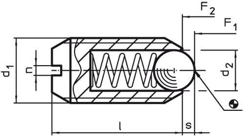 Halder 22050.0412 Federndes Druckstück mit Kugel und Schlitz M 12, rostfreier Stahl, Standard-Federkraft - Federnde Druckstuecke Federndes Druckstueck mit Kugel und Schlitz - M 4 - Automatenstahl