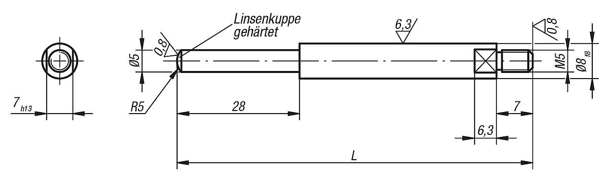 Norelem 33026-08100 TASTBOLZEN MIT, REDUZIERTER LINSENKUPPE - NLM 33026 Tastbolzen mit reduzierter Linsenkuppe - Massblatt