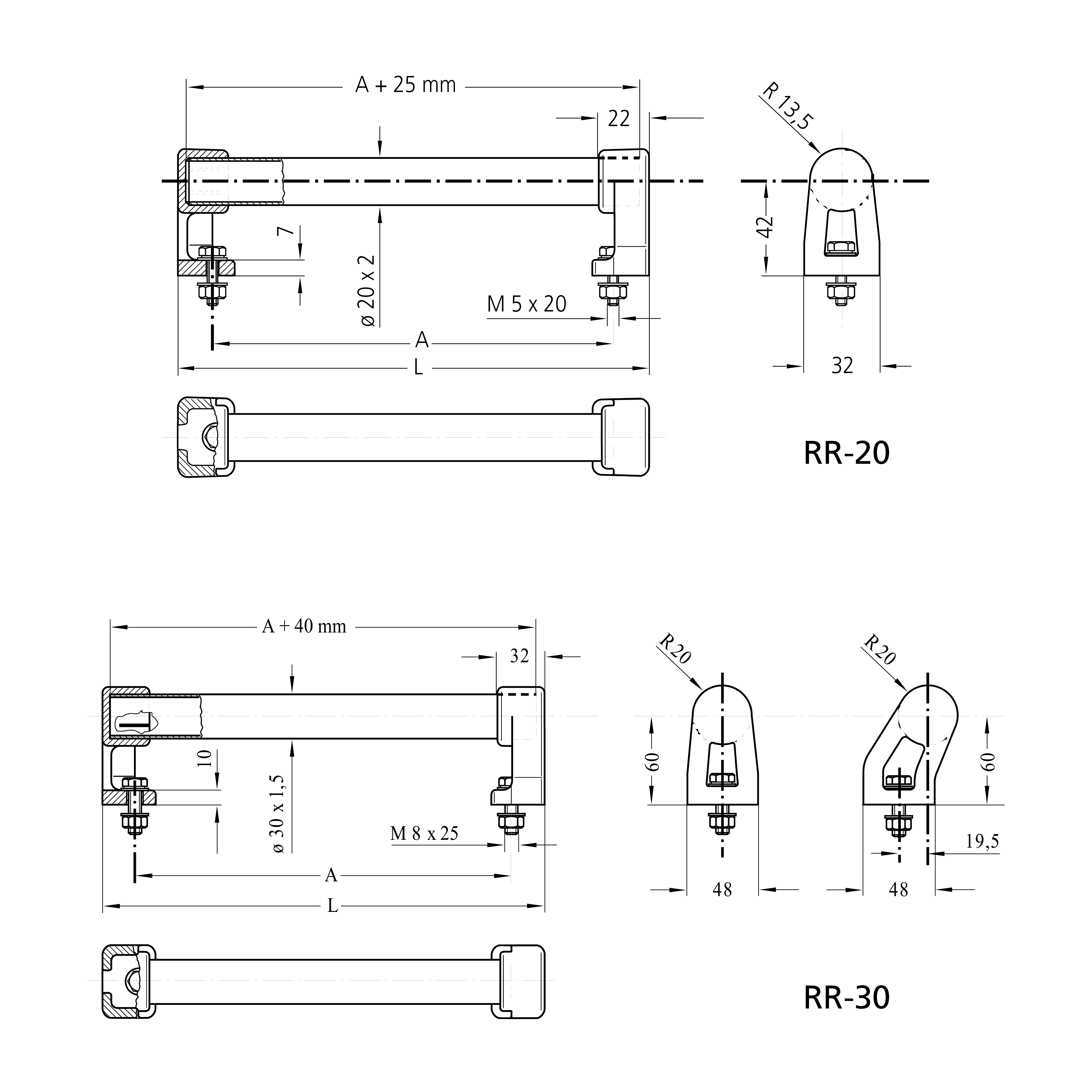 Leschhorn KRR-30-200-S84 Bügelgriffe Kunststoff POM, A 200, Griffsteg schwarz, Griffschenkel halbmatt, rückseitigen Anschrauben - LE KRRS Buegelgriffe - Kunststoff POM - RR-30 Massblatt